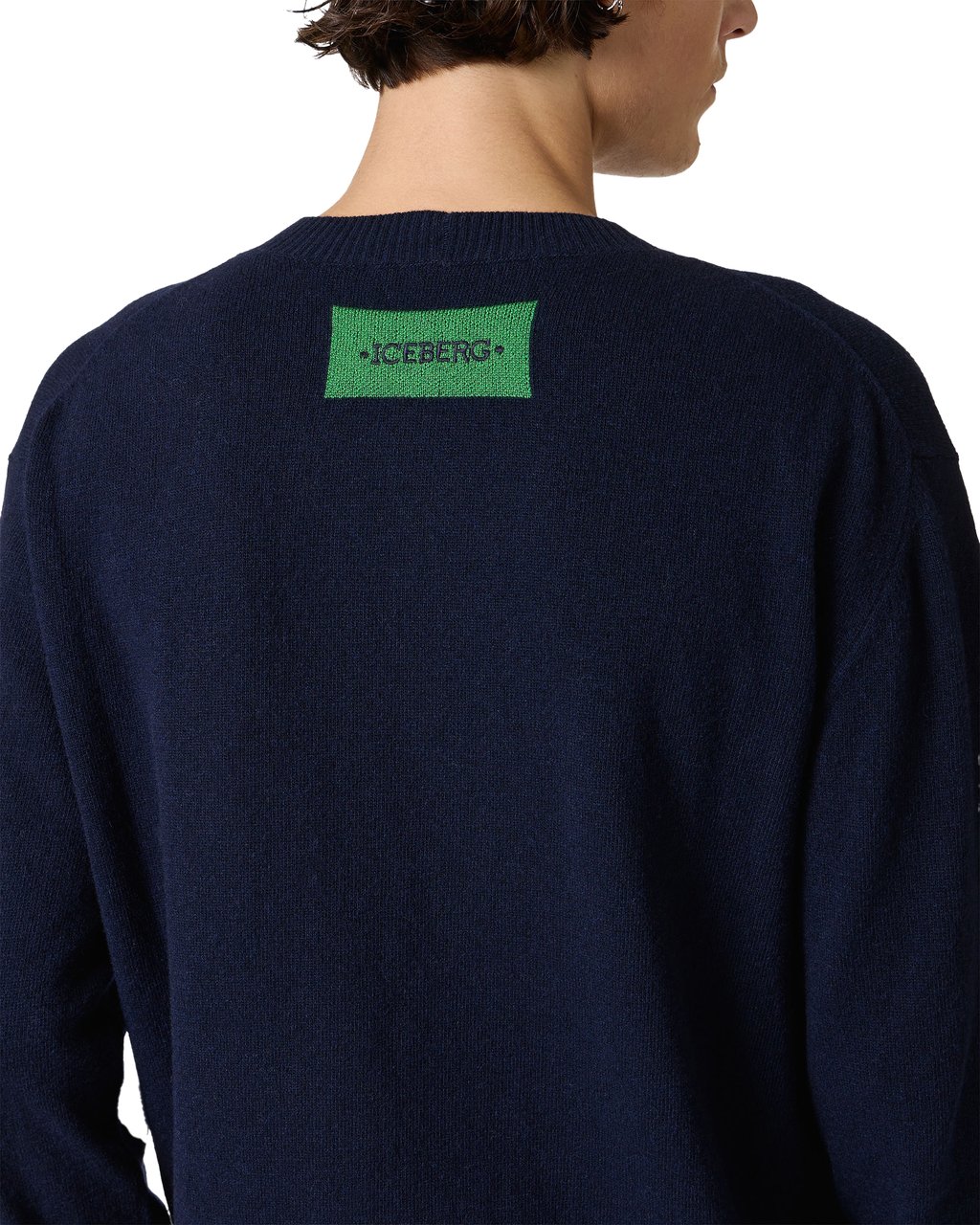 Iceberg Crewneck sweater new regular fit in dark blue extrafine merino Blauw