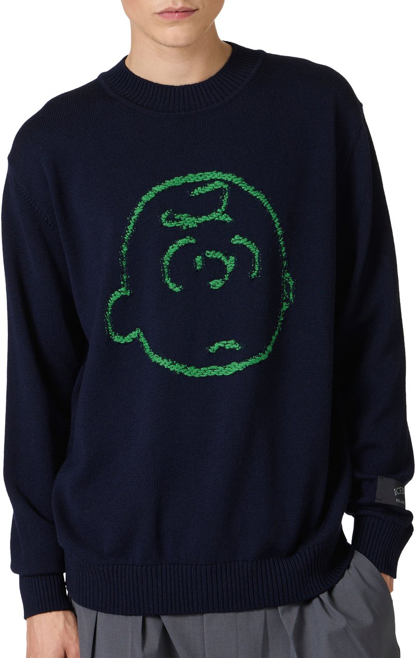 Iceberg New regular fit crew neck sweater in classic blue extra-fine merino wool Blauw