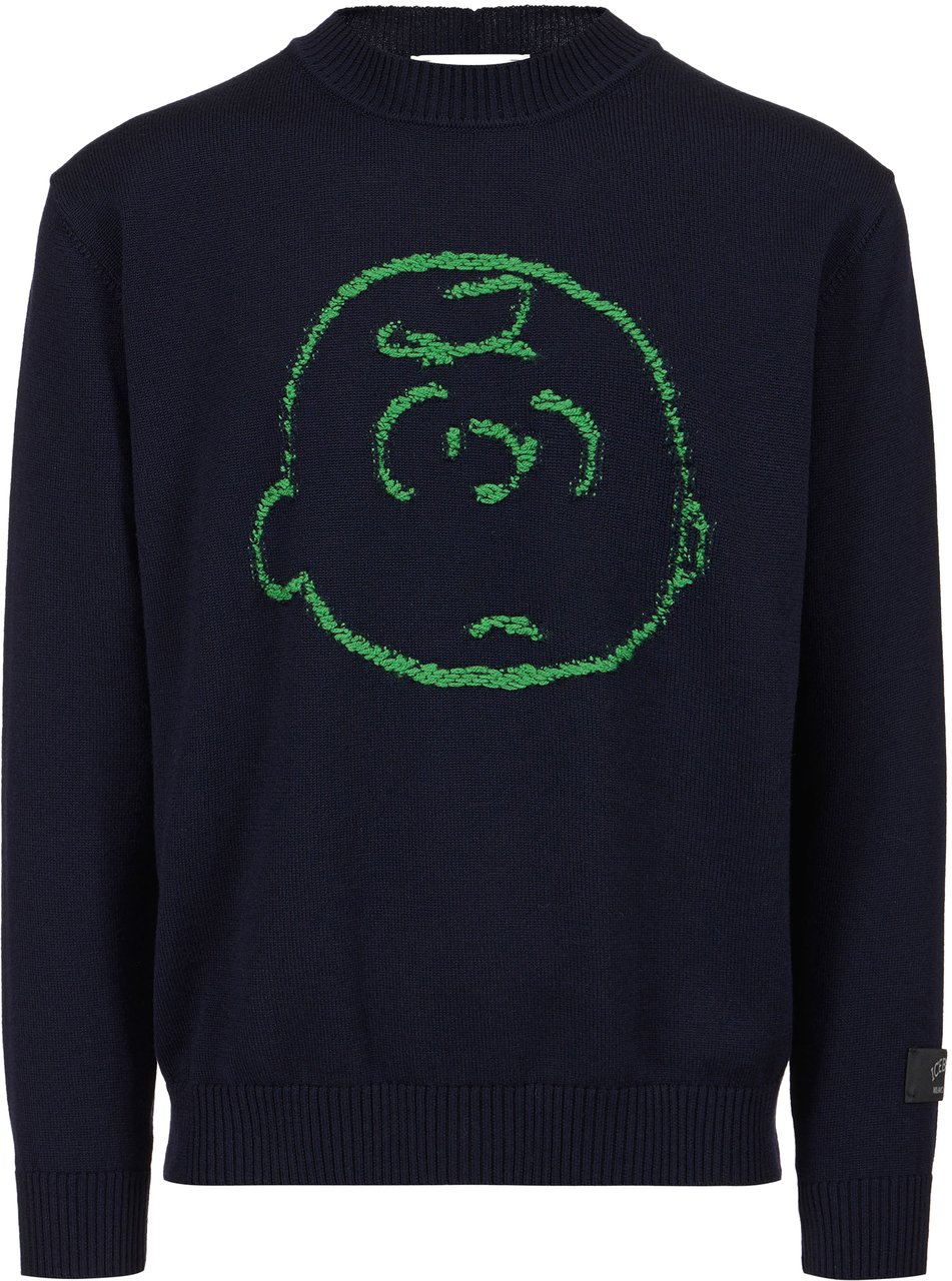 Iceberg New regular fit crew neck sweater in classic blue extra-fine merino wool Blauw