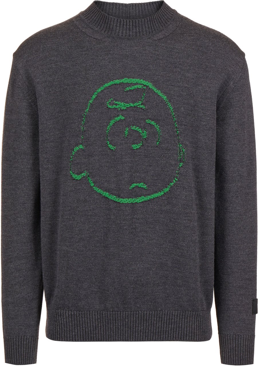 Iceberg Crewneck sweater new regular fit in merino wool extrafine anthracite melange Grijs