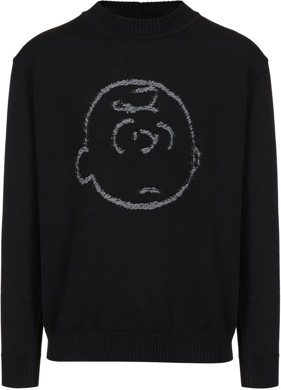 Iceberg New regular fit crew neck sweater in black extra-fine merino wool Zwart