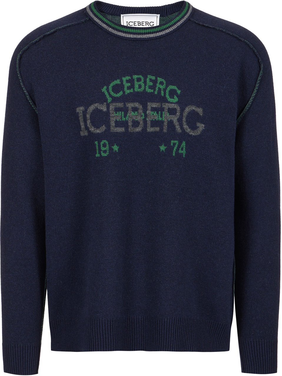Iceberg New regular fit crew neck sweater in classic blue extra-fine merino wool Blauw