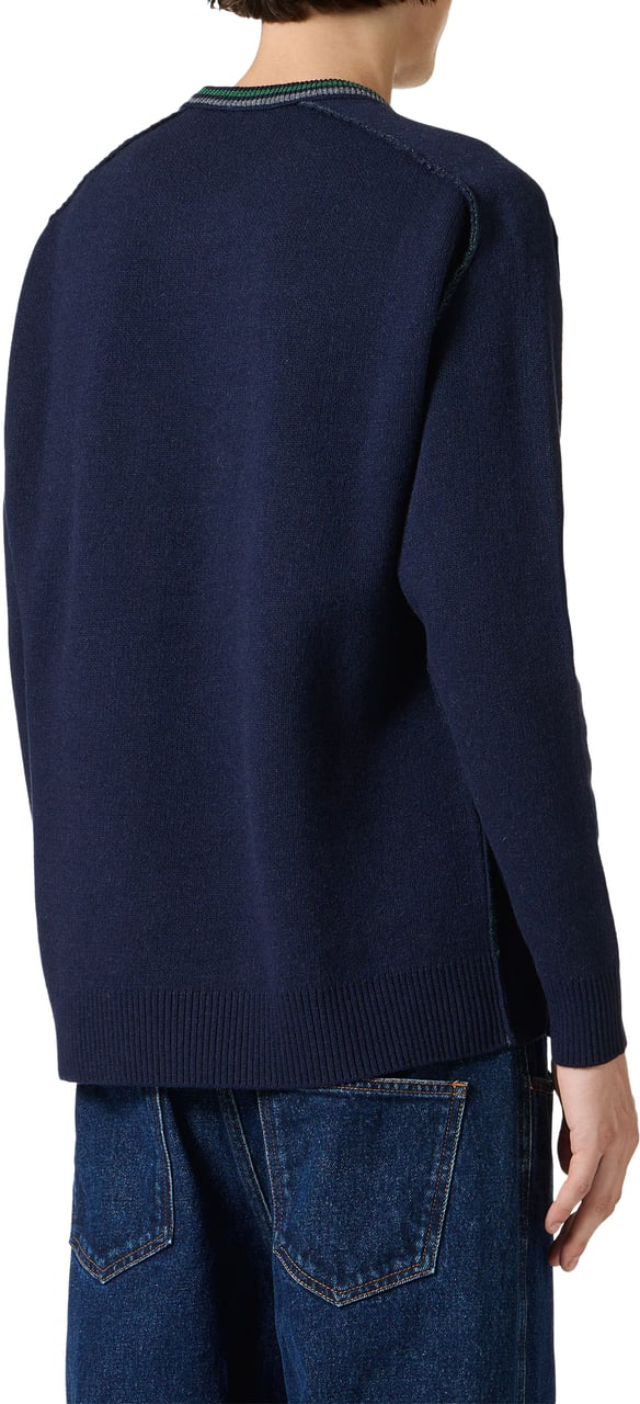 Iceberg New regular fit crew neck sweater in classic blue extra-fine merino wool Blauw