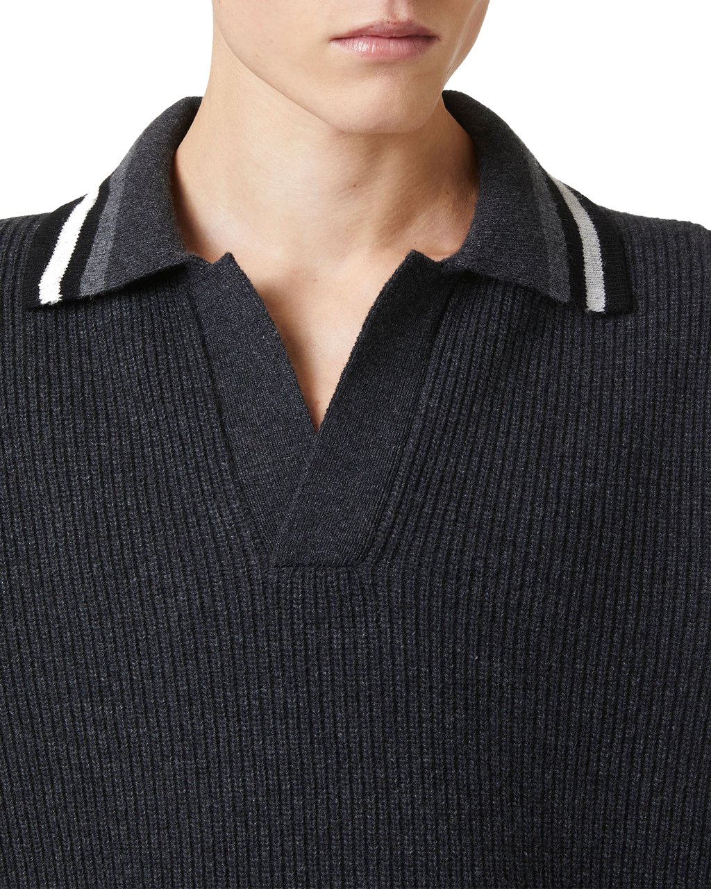 Iceberg Grey melange wool and nylon polo with striped collar Grijs