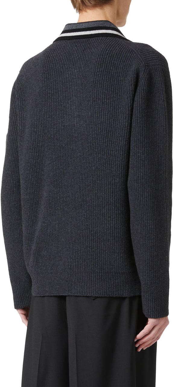 Iceberg Grey melange wool and nylon polo with striped collar Grijs