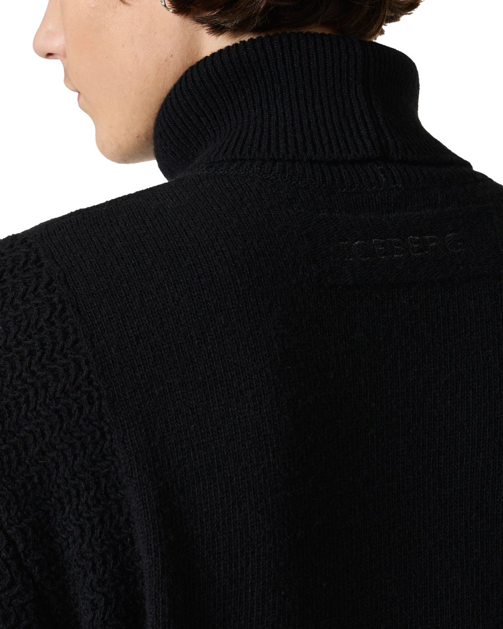 Iceberg Black turtleneck sweater with cartoon embroidery and mixed stitch work Zwart