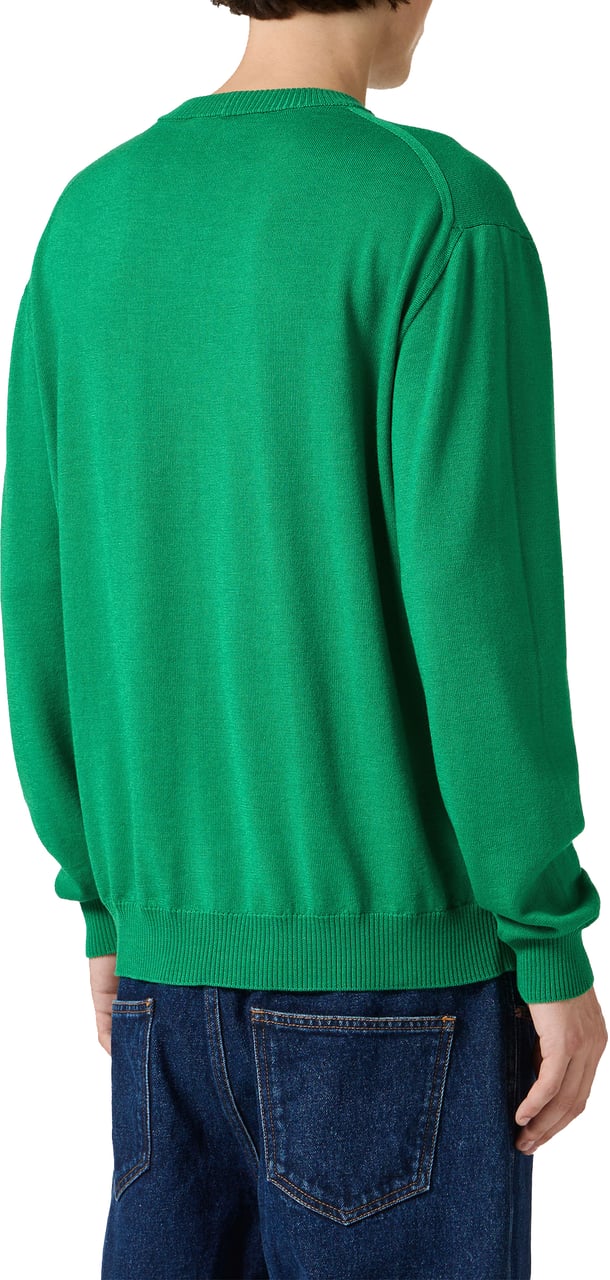 Iceberg Lettuce green crewneck sweater in extrafine merino wool with cartoon inlay Groen