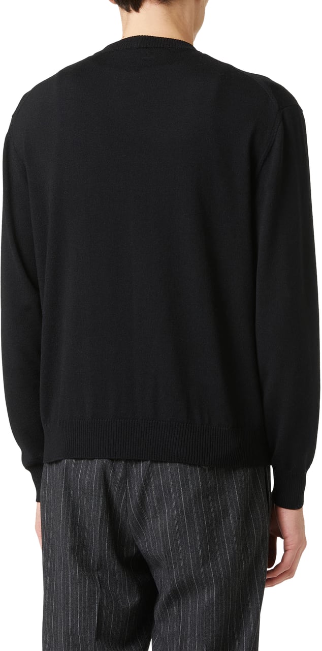 Iceberg Black crewneck sweater in extrafine merino wool with cartoon inlay Zwart