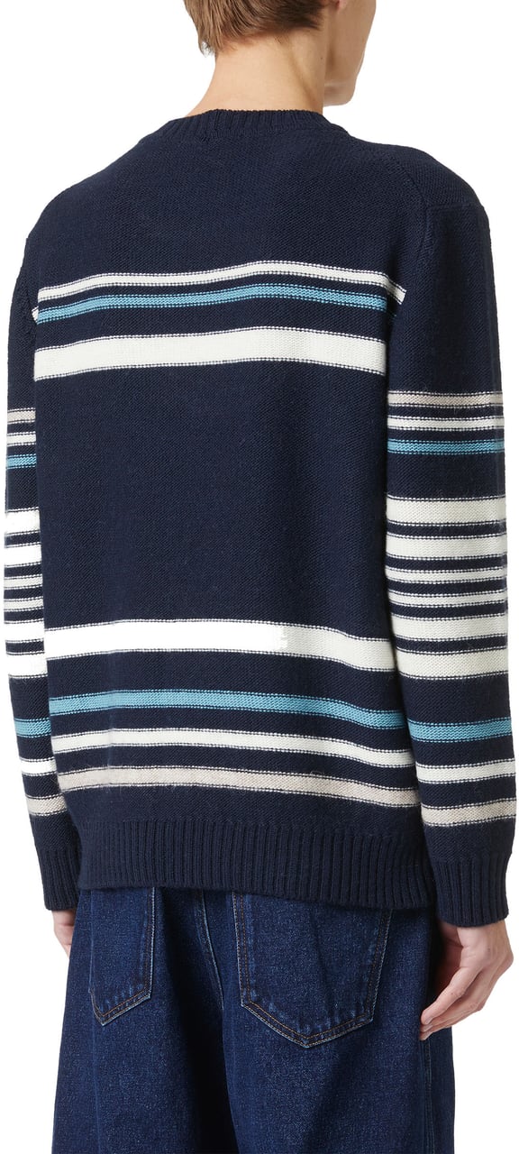 Iceberg Dark blue crewneck sweater with stripes and inlaid Snoopy Blauw