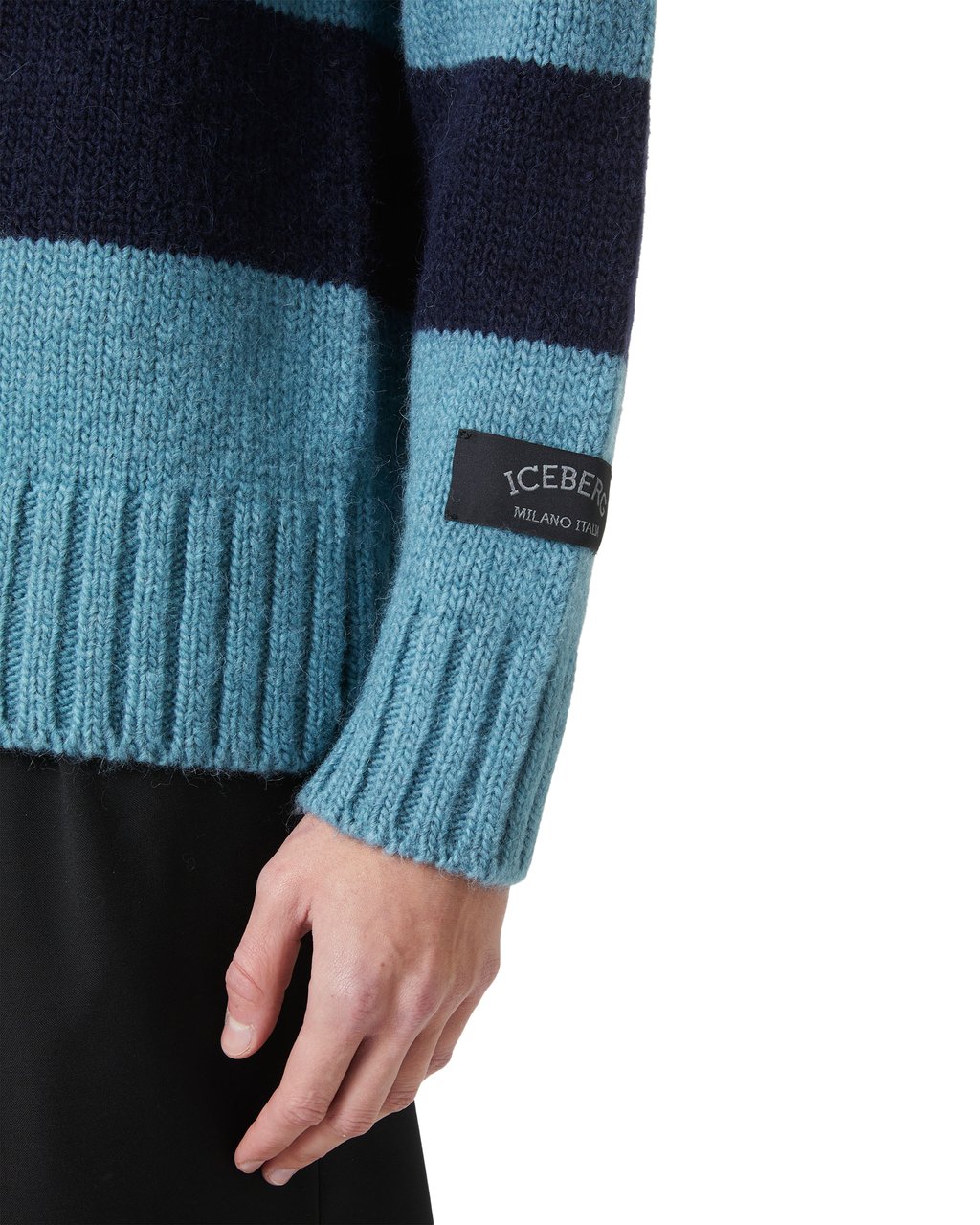 Iceberg Storm-colored wool/alpaca striped polo with tailored details Blauw