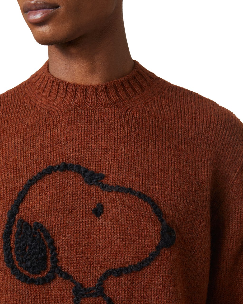 Iceberg Burnt brown melange wool and alpaca crewneck sweater with embroidered details Bruin