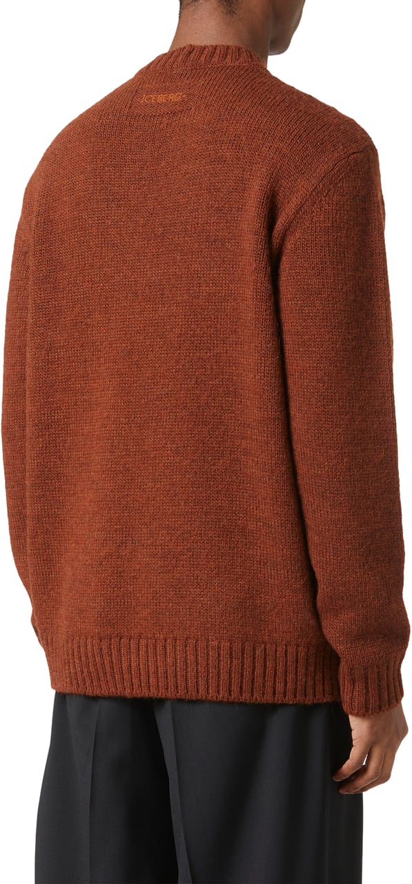 Iceberg Burnt brown melange wool and alpaca crewneck sweater with embroidered details Bruin