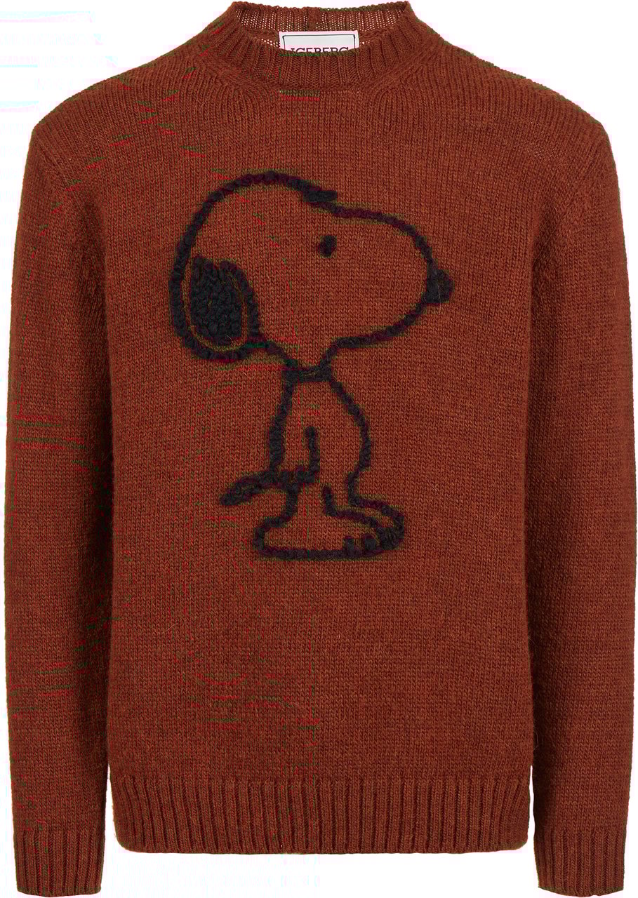 Iceberg Burnt brown melange wool and alpaca crewneck sweater with embroidered details Bruin