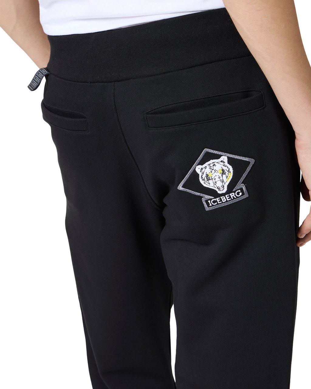 Iceberg Regular fit trousers in black cotton fleece with embroidered bear patch Zwart