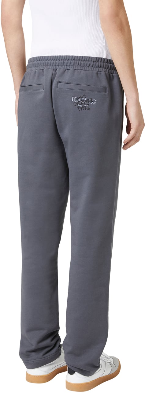 Iceberg Straight leg fit trousers in dark grey cotton fleece with "Dont Overthink This" print Grijs
