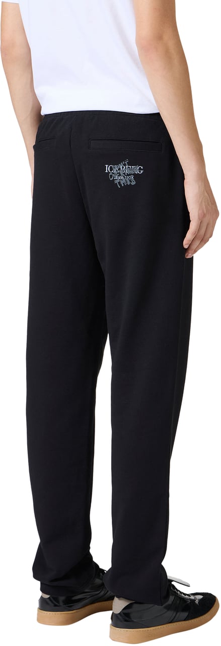 Iceberg Straight leg fit trousers in black cotton fleece with "Dont Overthink This" print Zwart