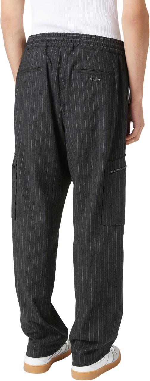 Iceberg Light grey and navy grey pinstriped cargo fit trousers Zwart