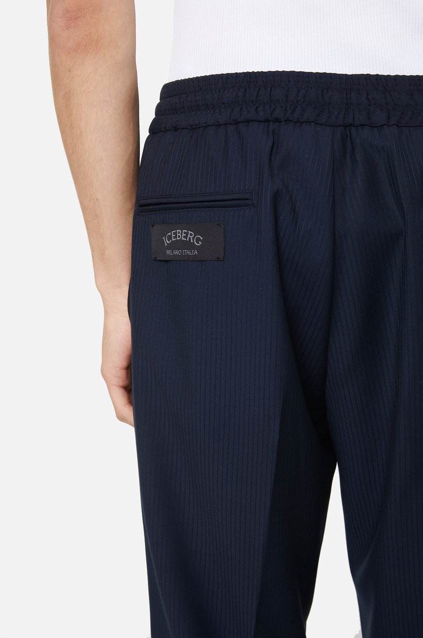 Iceberg Regular fit blue pinstriped viscose trousers with tailored details Blauw