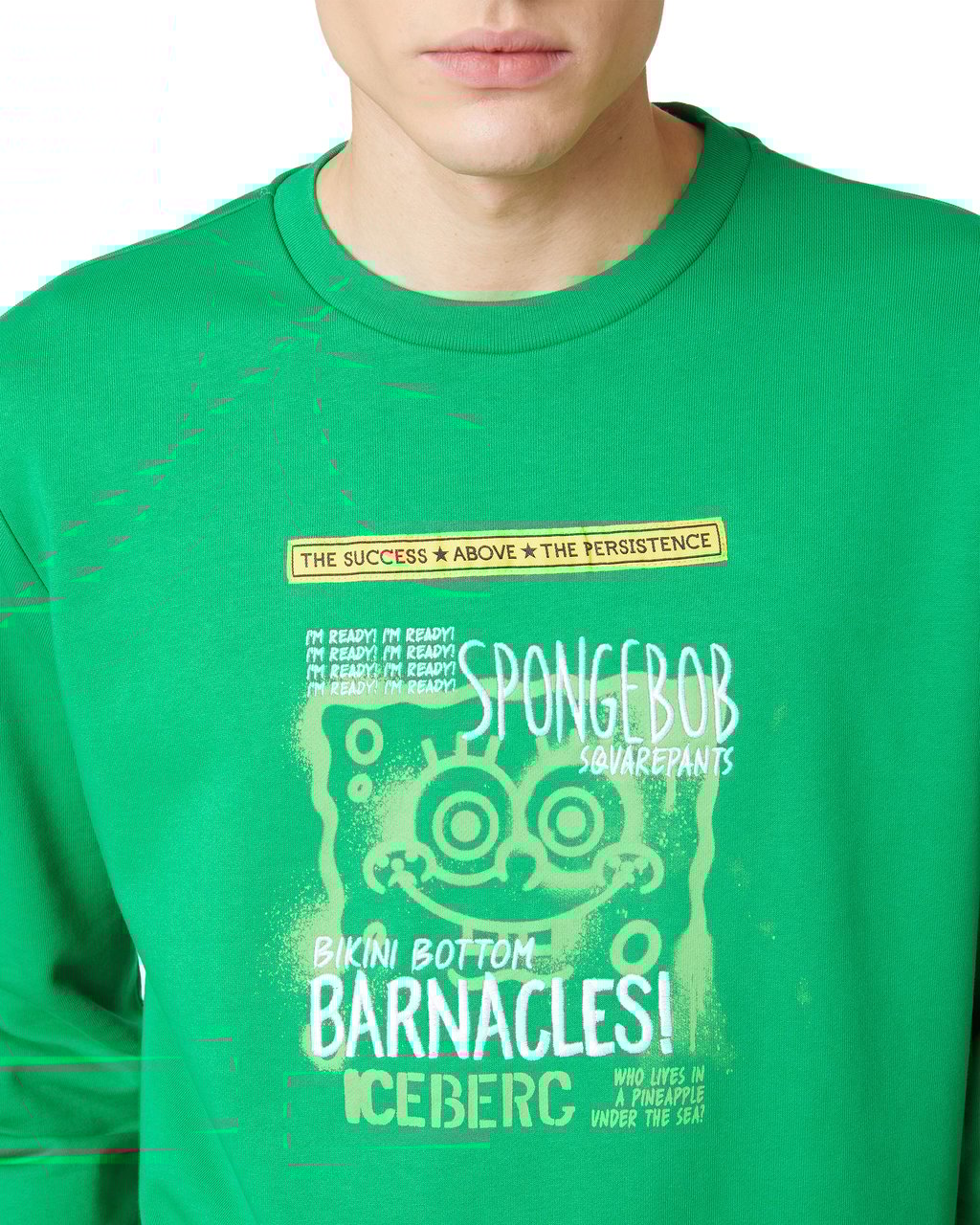 Iceberg Slim fit crewneck sweatshirt in lettuce green with SpongeBob prints and embroidery Groen