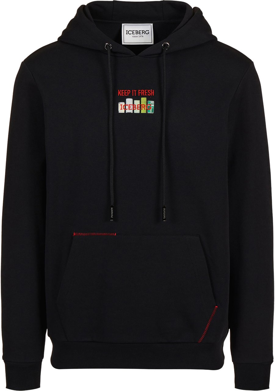 Iceberg Black slim fit hoodie with Fridge print and Iceberg logo Zwart