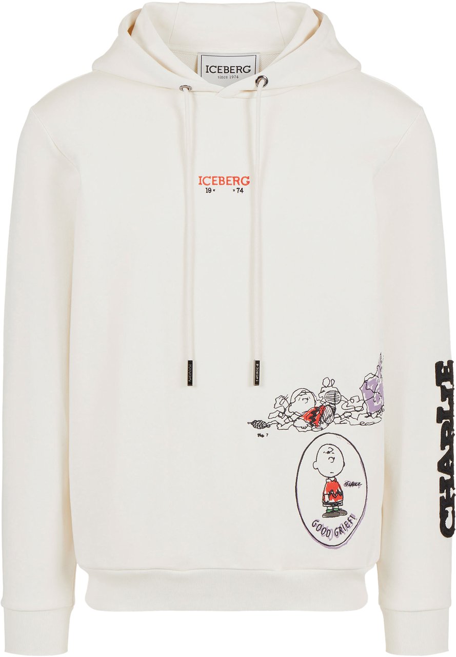 Iceberg Vanilla slim fit hoodie with Fridge print and Iceberg logo Wit