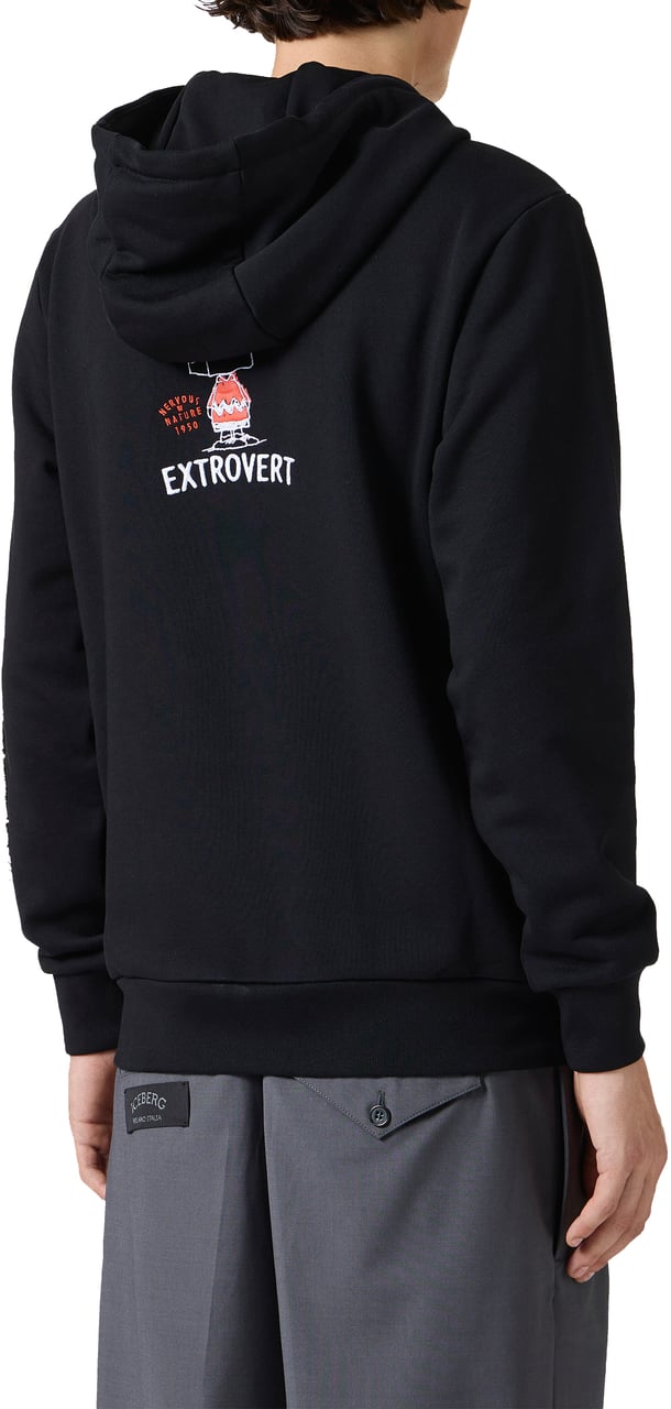 Iceberg Black slim fit hoodie with Fridge print and Iceberg logo Zwart