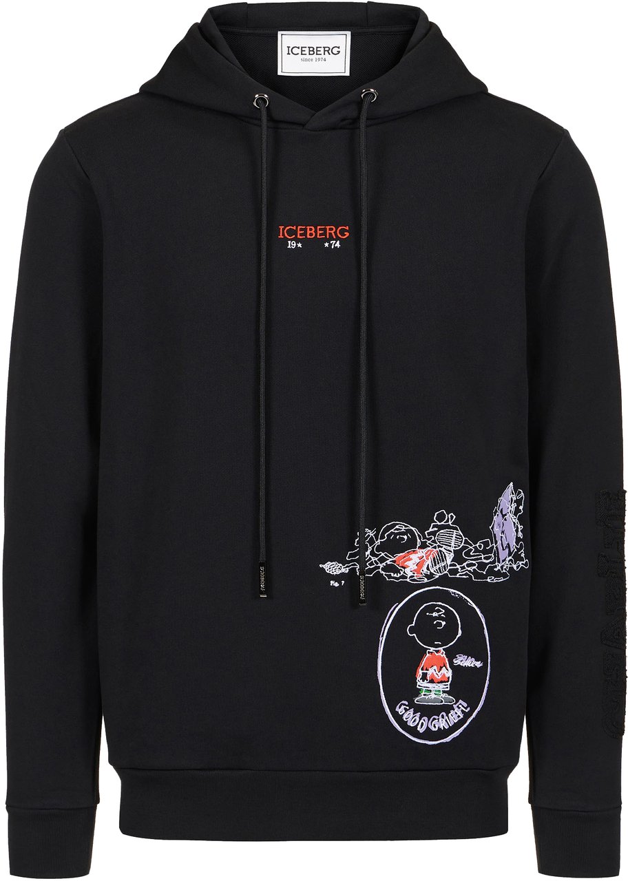 Iceberg Black slim fit hoodie with Fridge print and Iceberg logo Zwart