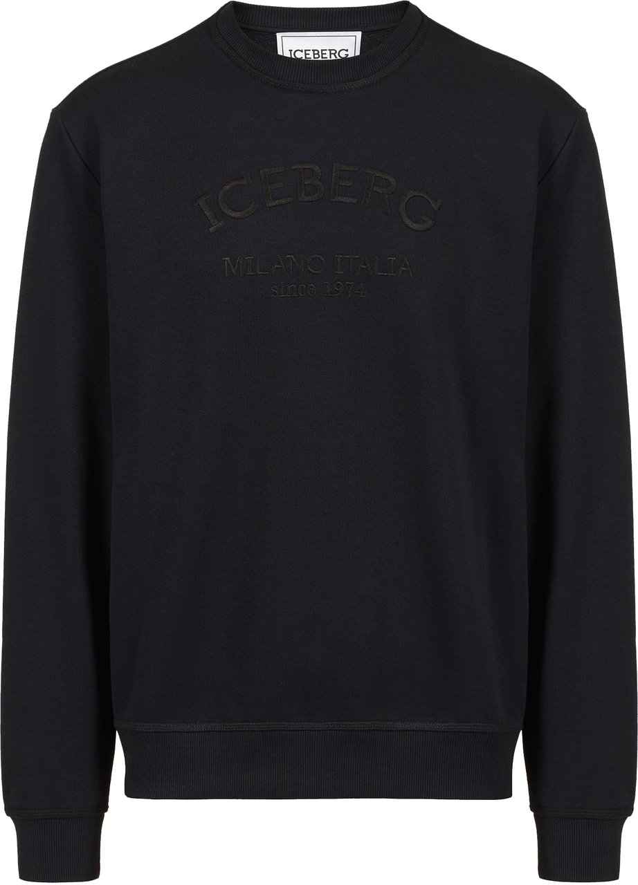 Iceberg Regular fit black sweatshirt with needle-punched Iceberg logo embroidery Zwart