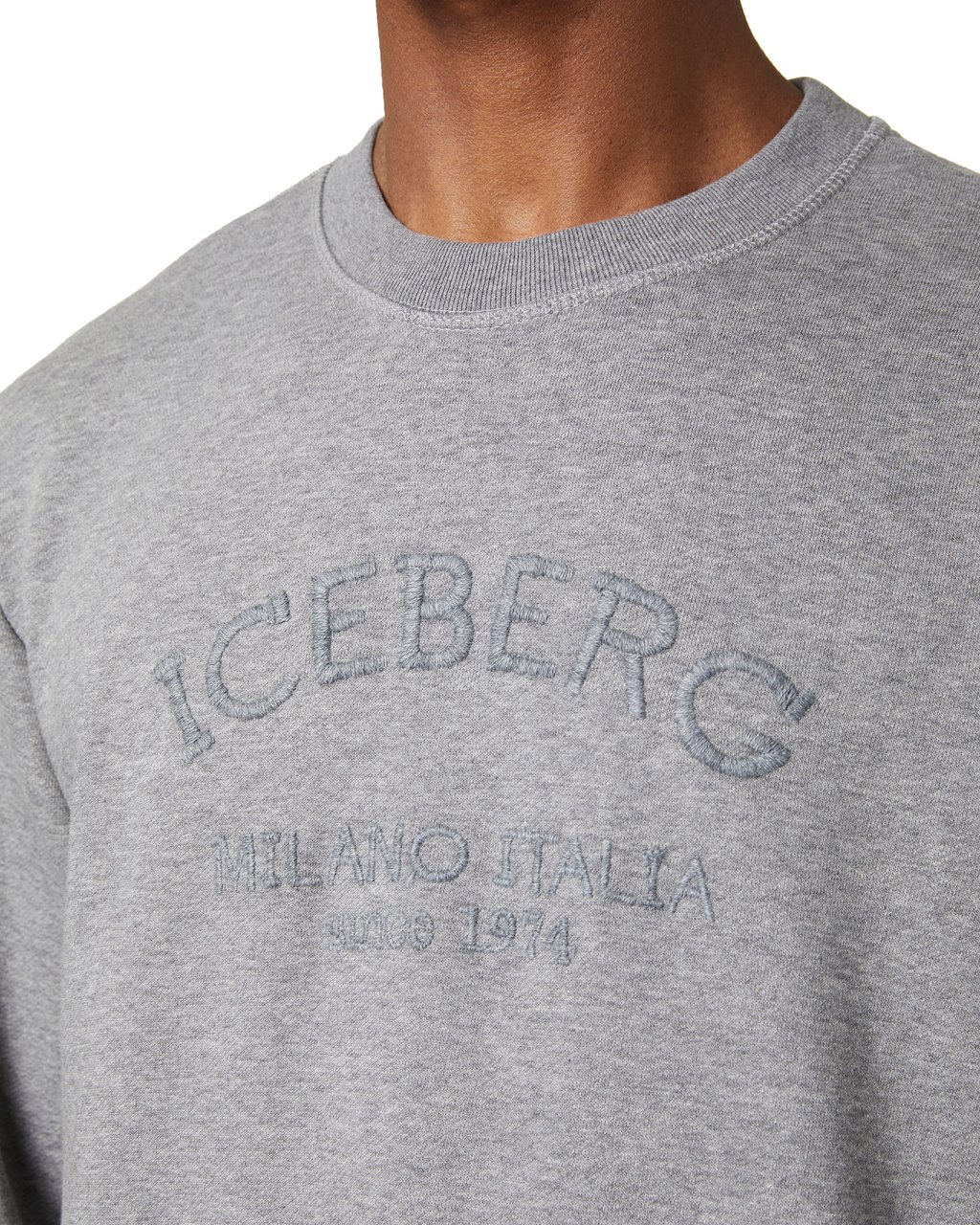Iceberg Regular fit melange grey sweatshirt with needle-punched Iceberg logo embroidery Grijs