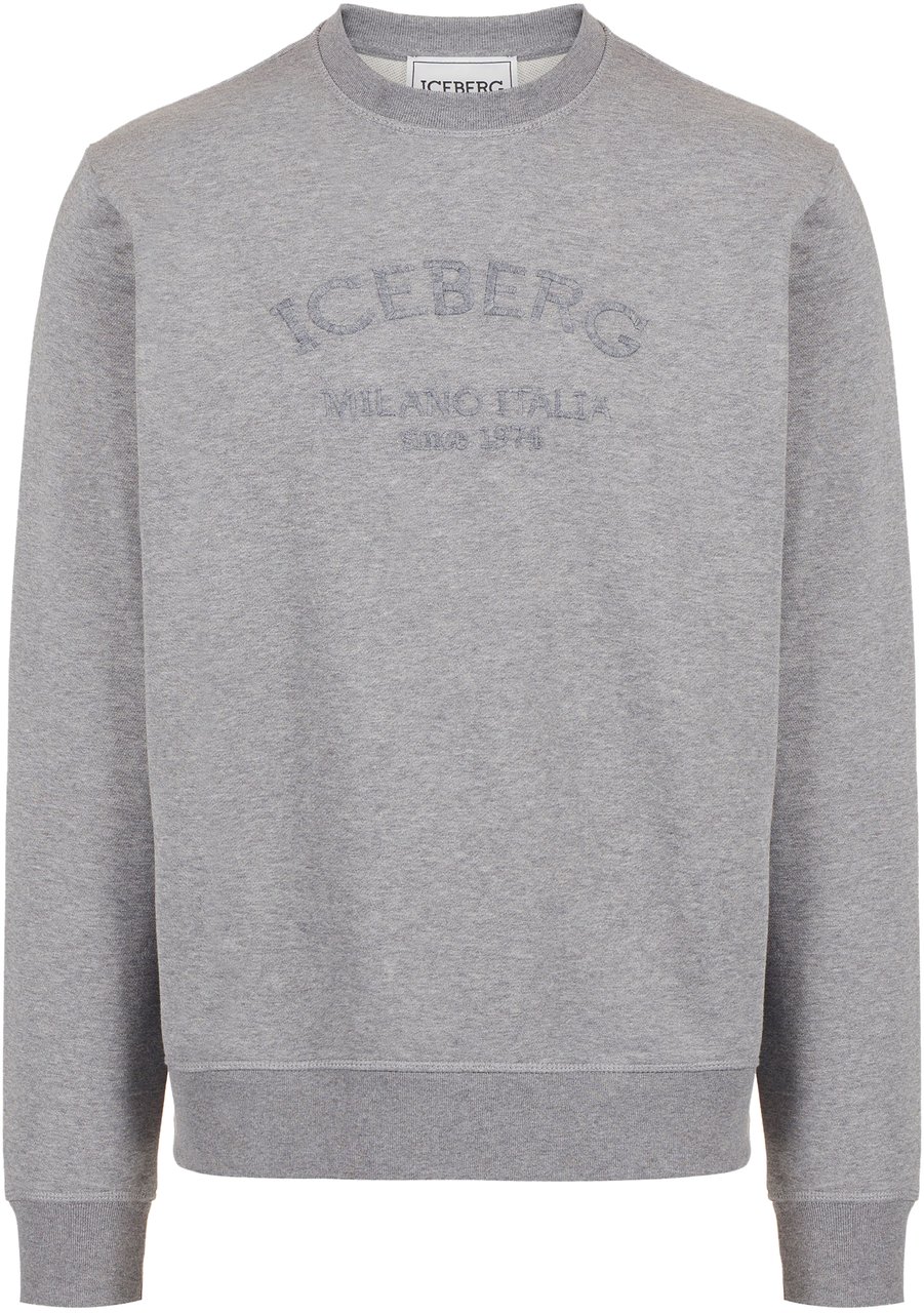 Iceberg Regular fit melange grey sweatshirt with needle-punched Iceberg logo embroidery Grijs