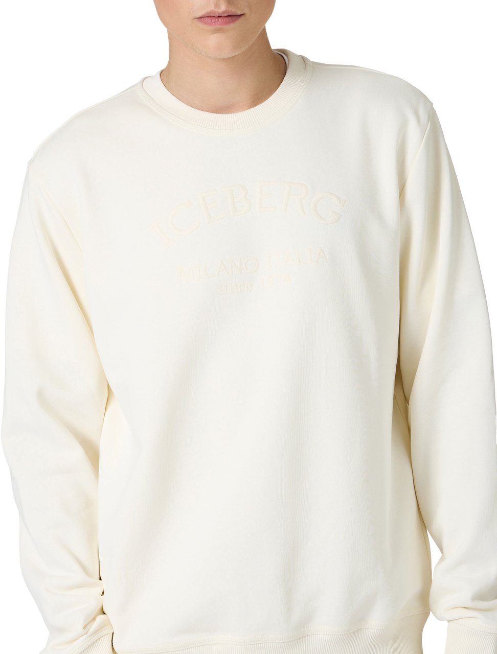 Iceberg Vanilla sweatshirt regular fit in sustainable fleece with Iceberg logo embroidery Wit