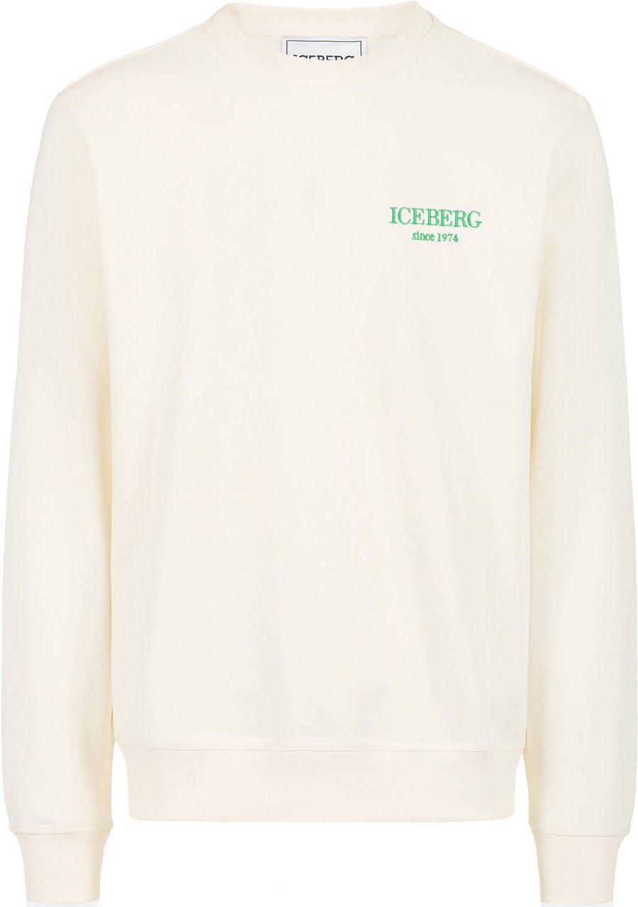 Iceberg Regular fit vanilla crewneck sweatshirt with embroidered institutional Iceberg logo Wit