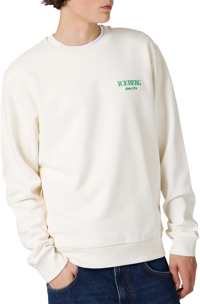 Iceberg Regular fit vanilla crewneck sweatshirt with embroidered institutional Iceberg logo Wit