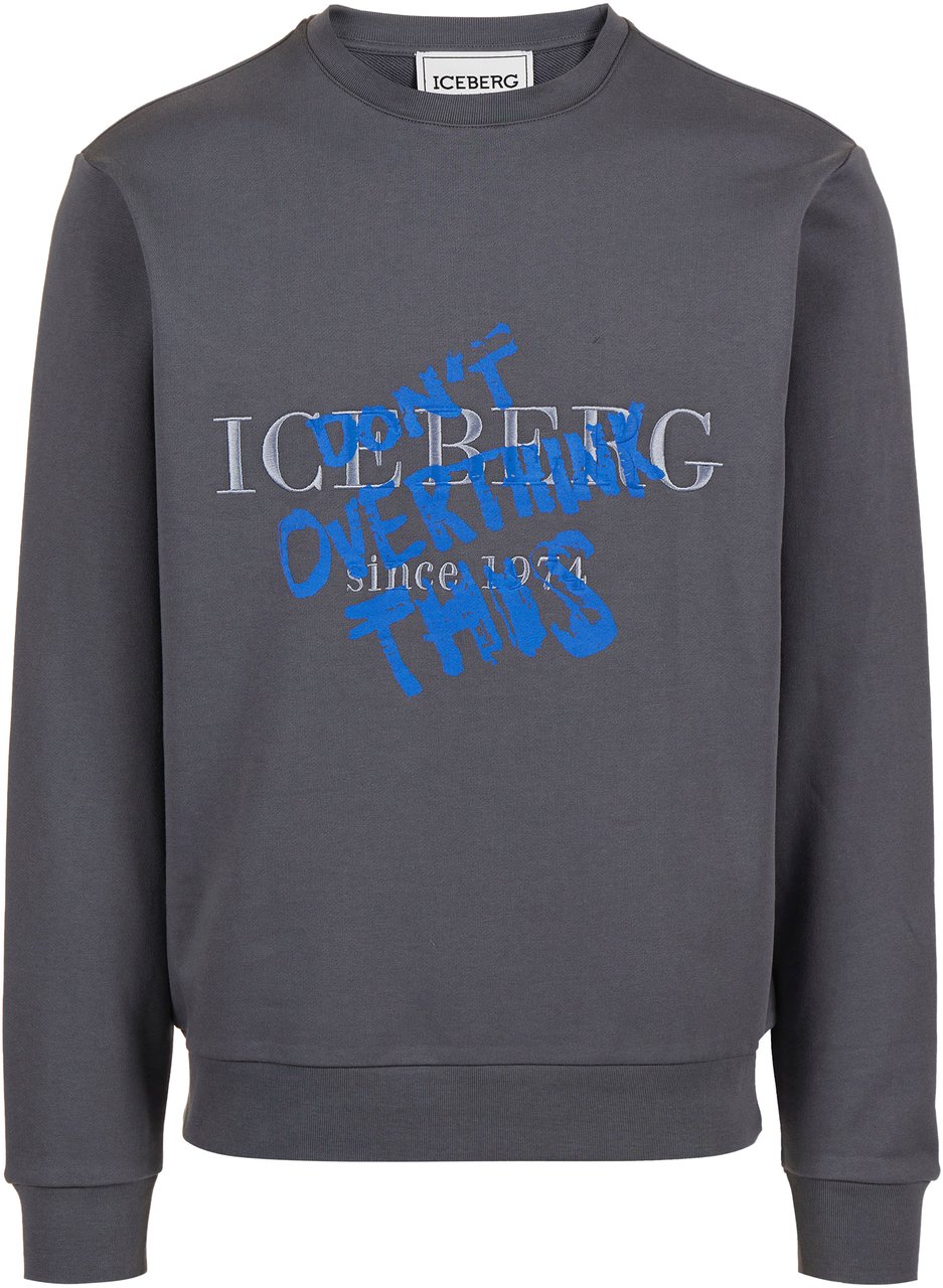 Iceberg Regular fit crewneck sweatshirt in dark grey with embroidered institutional Iceberg logo Grijs