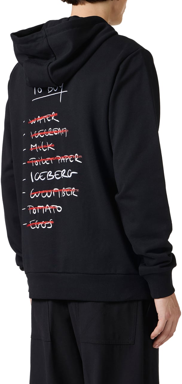 Iceberg Regular fit black hoodie with Iceberg Shopping List print and embroidery Zwart