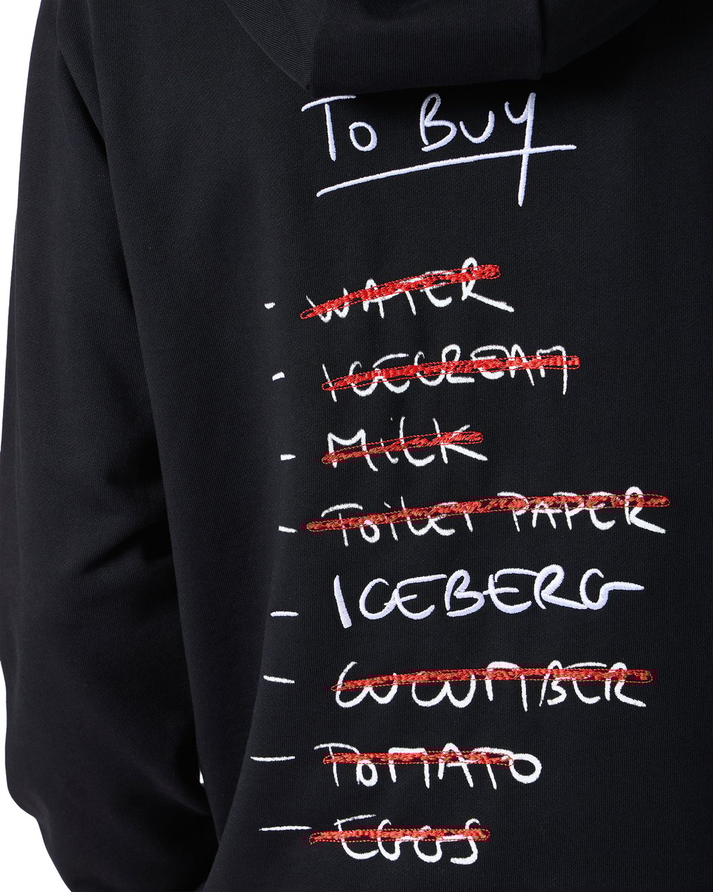 Iceberg Regular fit black hoodie with Iceberg Shopping List print and embroidery Zwart