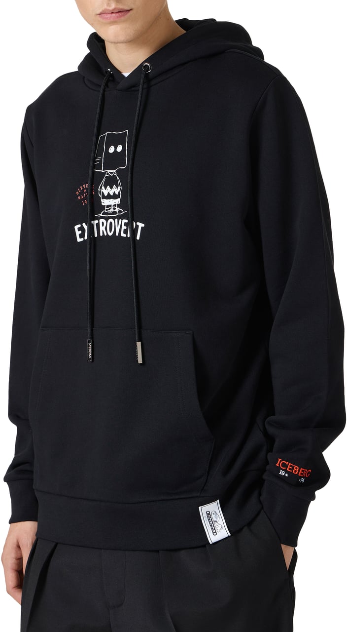 Iceberg Regular fit black hoodie with print and embroidery in collaboration with Peanuts Zwart