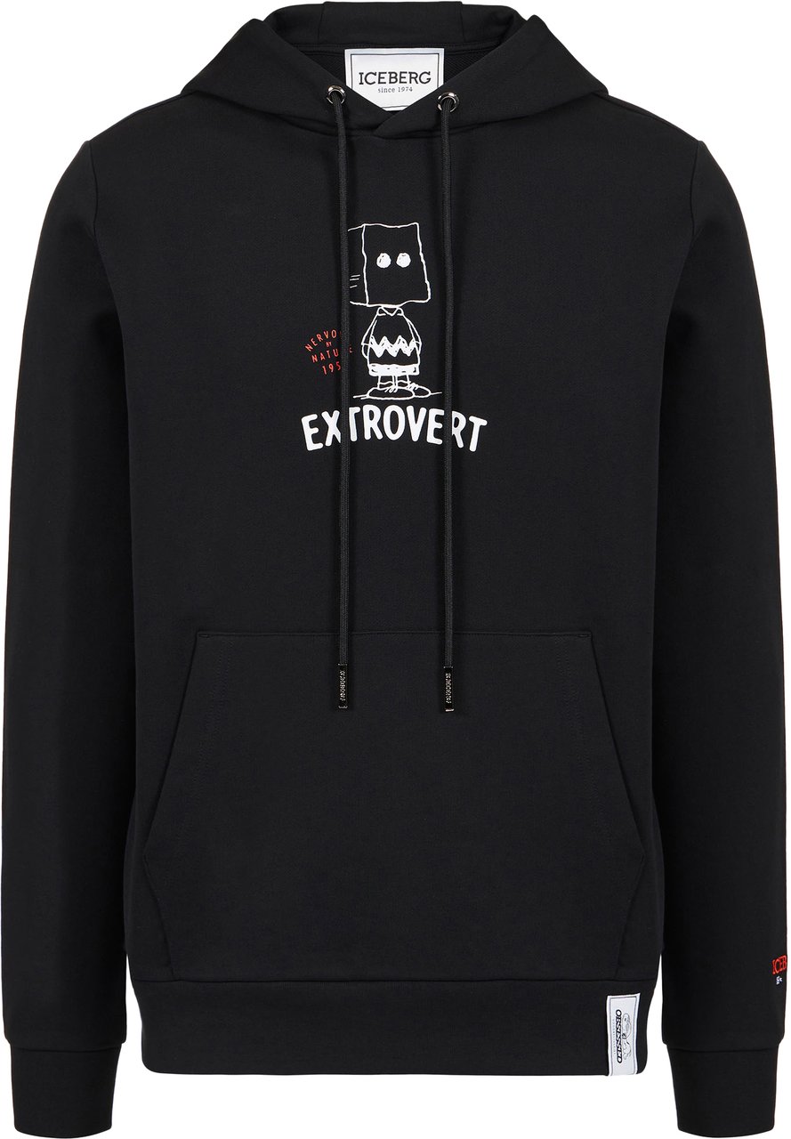Iceberg Regular fit black hoodie with print and embroidery in collaboration with Peanuts Zwart