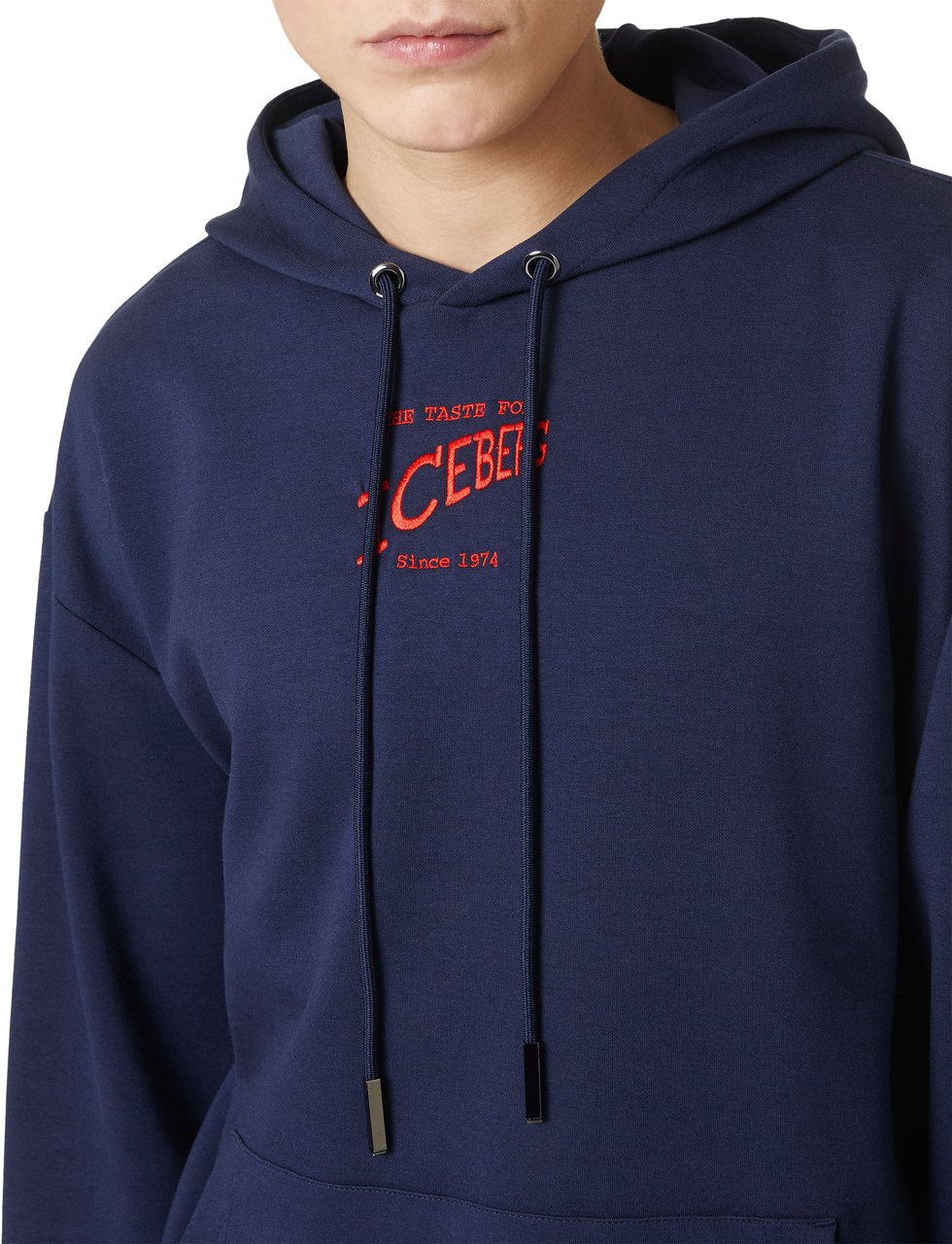 Iceberg Regular fit hoodie in blue scuba with Iceberg logo embroidery and striped ribs Blauw