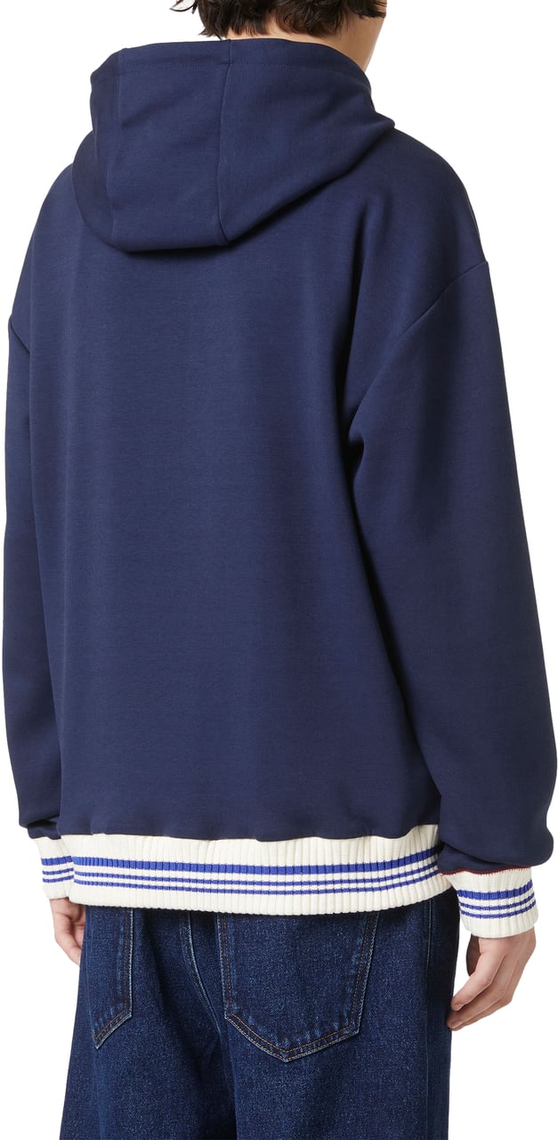 Iceberg Regular fit hoodie in blue scuba with Iceberg logo embroidery and striped ribs Blauw