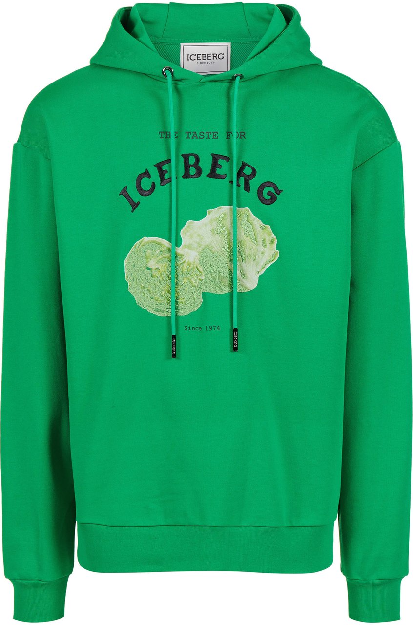 Iceberg Regular fit lettuce green hoodie with Iceberg Salad print Groen
