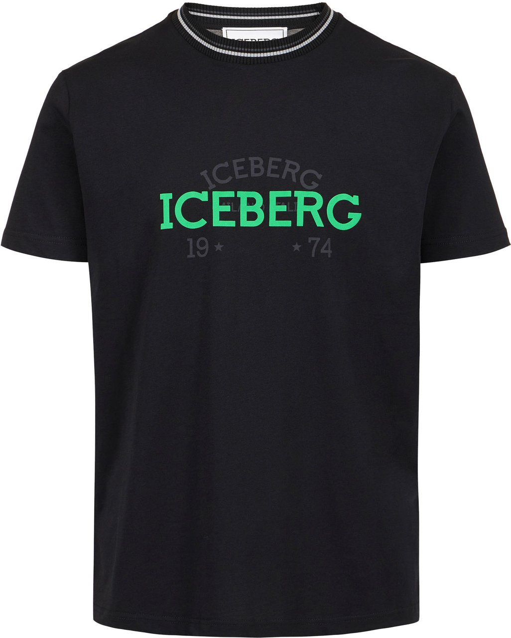 Iceberg Black slim-fit T-shirt with embroidered Iceberg logo and front print Zwart