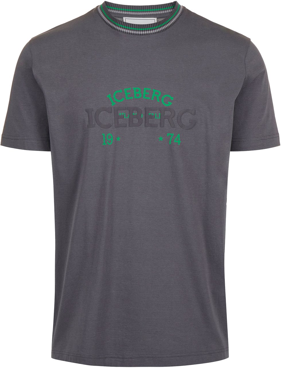 Iceberg Slim fit dark grey T-shirt with embroidered Iceberg logo and front print Grijs