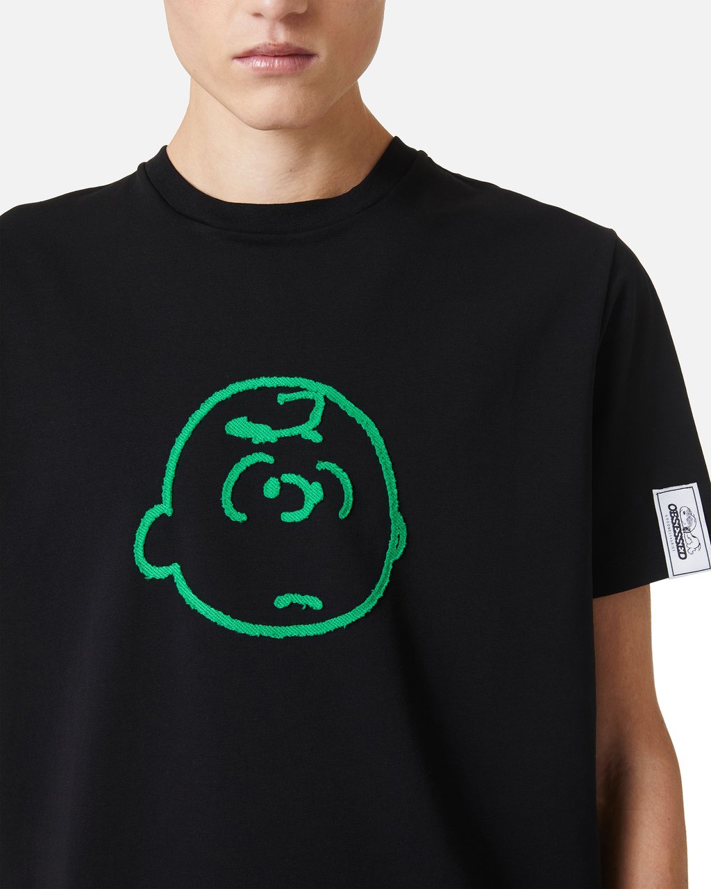 Iceberg Black slim fit T-shirt with Peanuts embroidery and Iceberg logo on the back Zwart