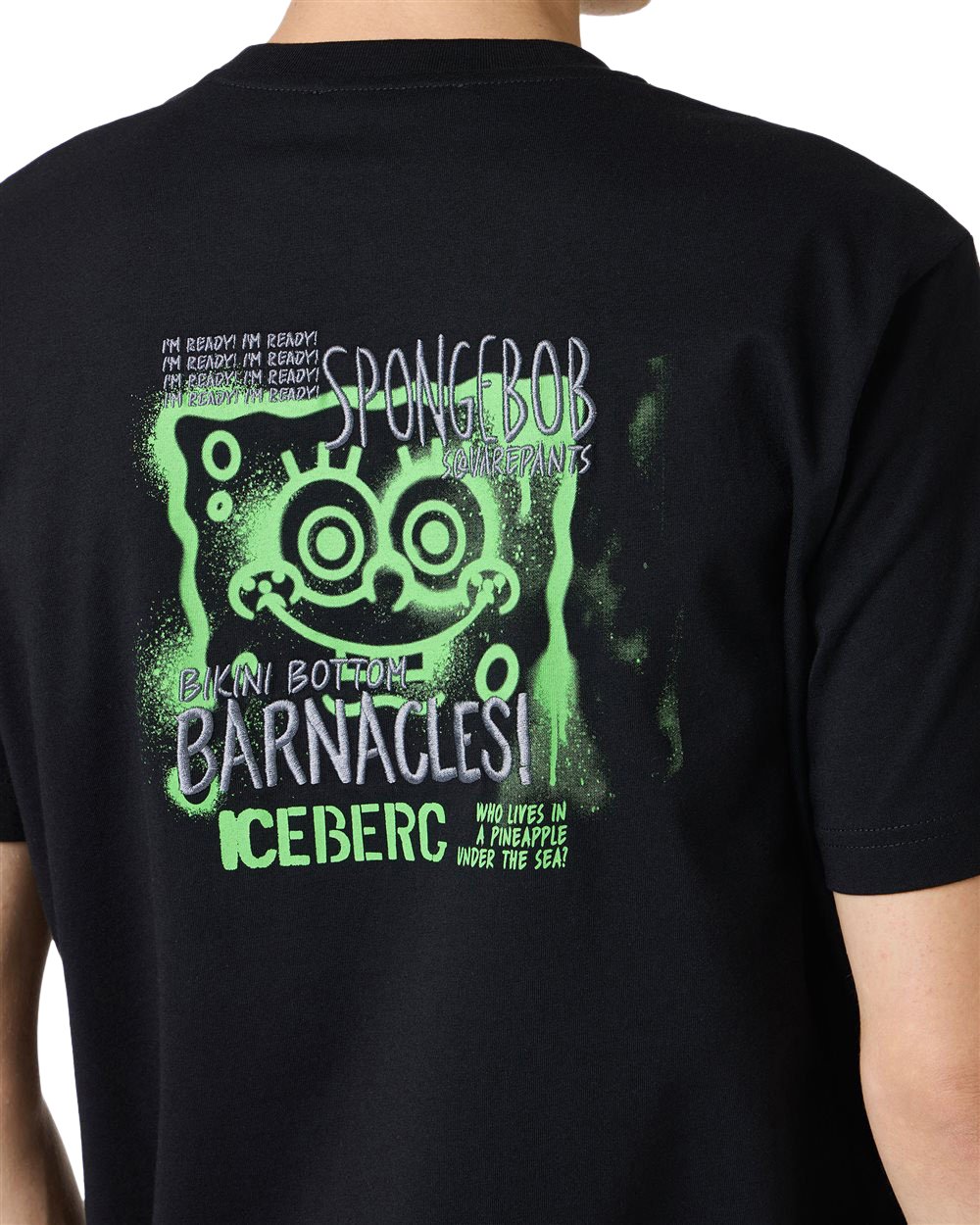 Iceberg Slim-fit black T-shirt with SpongeBob print on the back Zwart