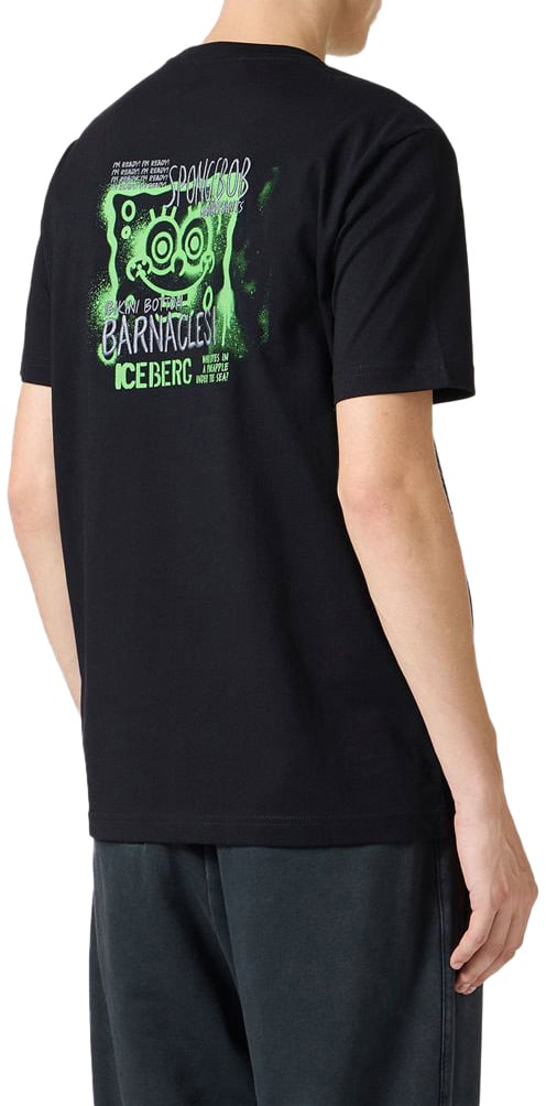 Iceberg Slim-fit black T-shirt with SpongeBob print on the back Zwart