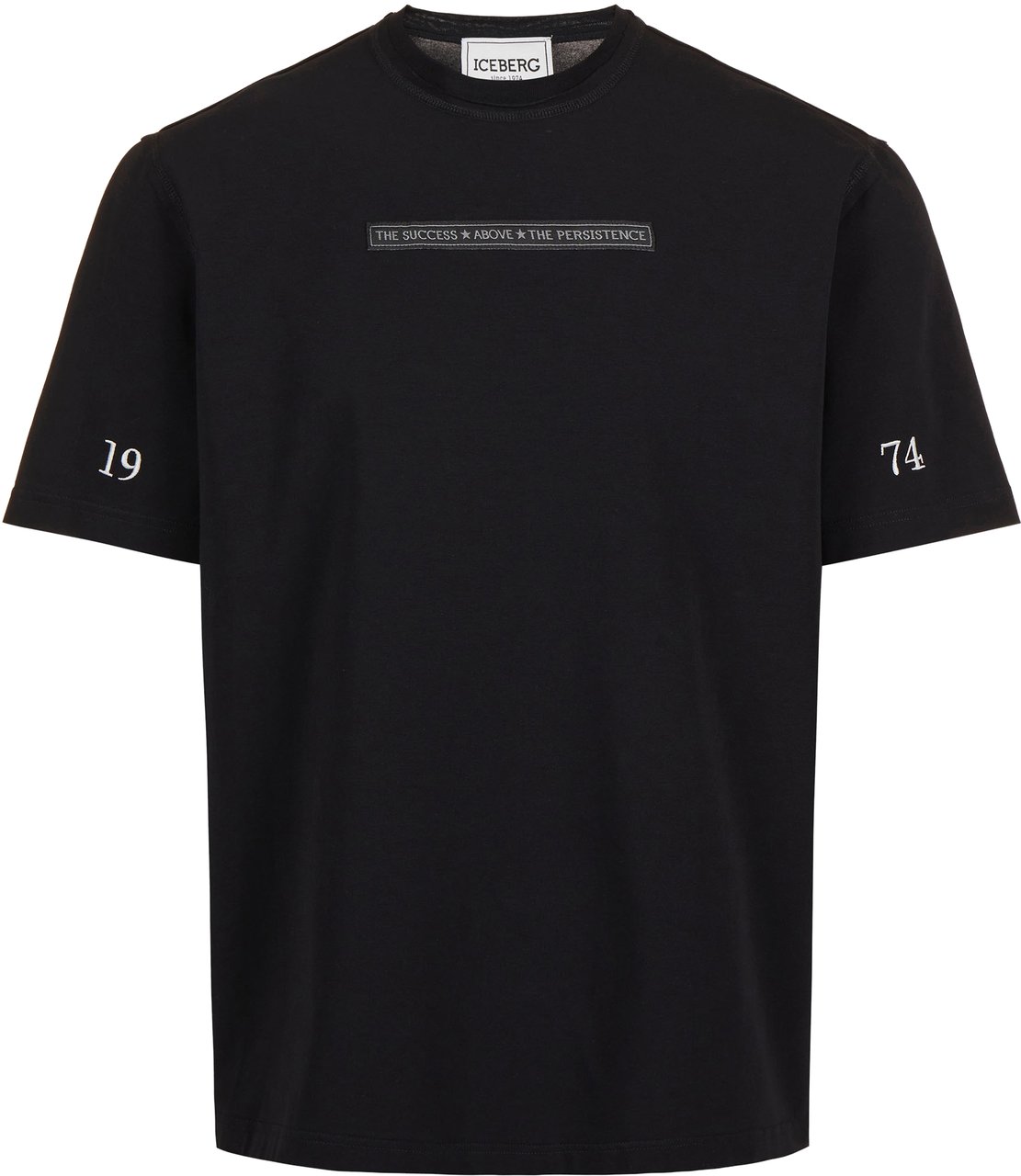 Iceberg Black regular fit T-shirt in sustainable fabric with Iceberg Racing print on the back and jacquard l Zwart