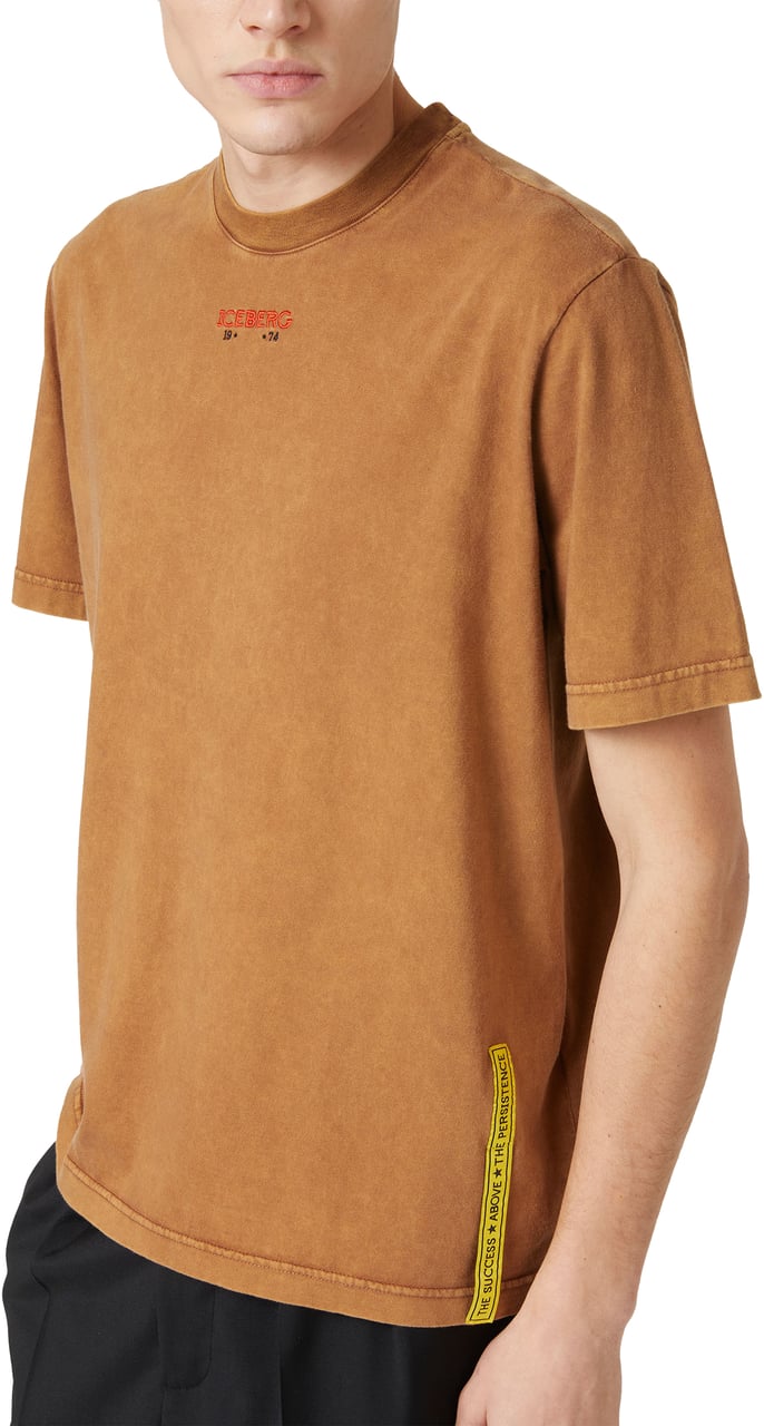 Iceberg Regular-fit hazelnut-colored T-shirt in garment-dyed jersey with SpongeBob details Bruin