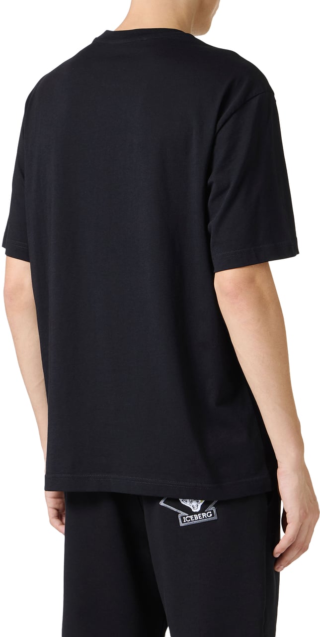 Iceberg Regular fit black white T-shirt with embossed Iceberg logo print Zwart