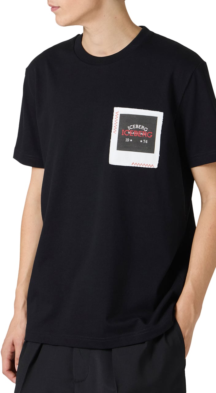 Iceberg Regular fit black T-shirt in compact jersey with Polaroid Iceberg print Zwart